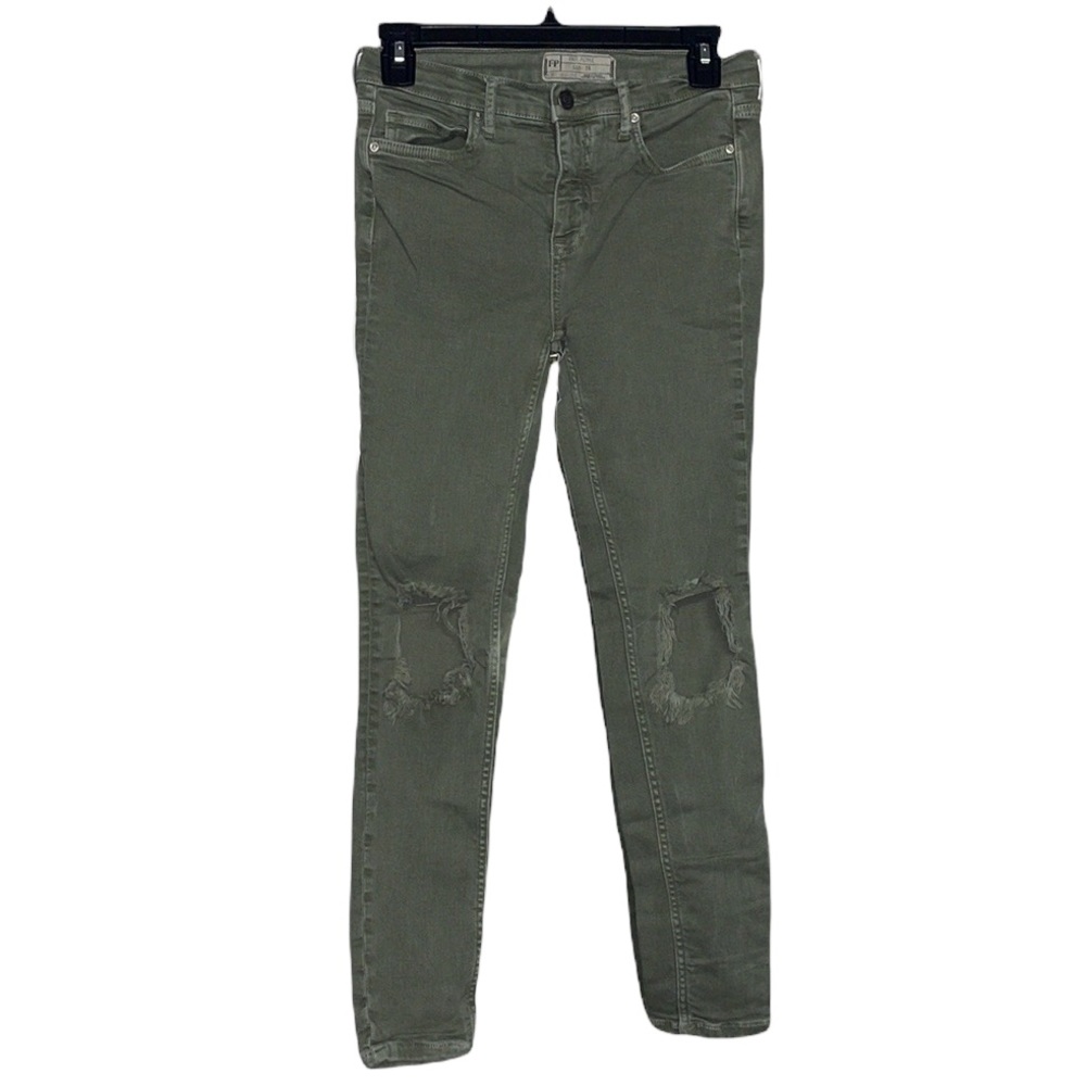 Free People Knee Distressed Jeans - Olive Green - Size 2